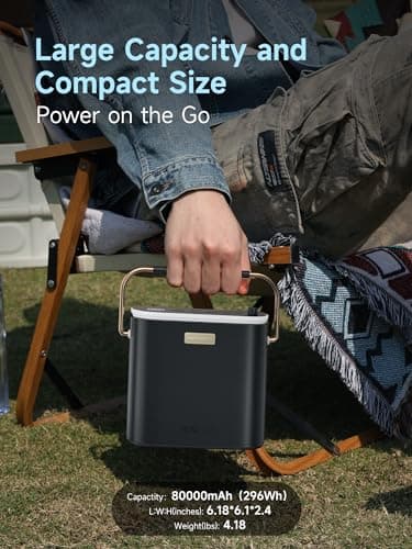 MOVE SPEED 2025 Upgrade 80,000mAh Power Bank 130W Portable Power Station with Digital Display, Lighting, USB C 5-Port Support Solar Recharge for Outdoor Camping,Laptop,Emergency Backup(296Wh) 7