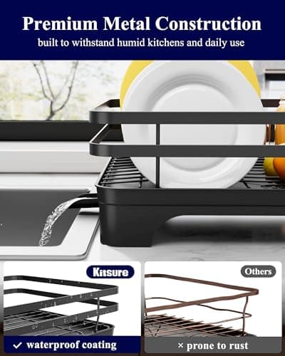 Kitsure Dish Drying Rack - Multi-Functional Dish Rack for Kitchen Counter with Cutlery Holder, Rust-Proof Storage Solution with Rotatable, 15.7" x 12.0" x 5.5", Black 5