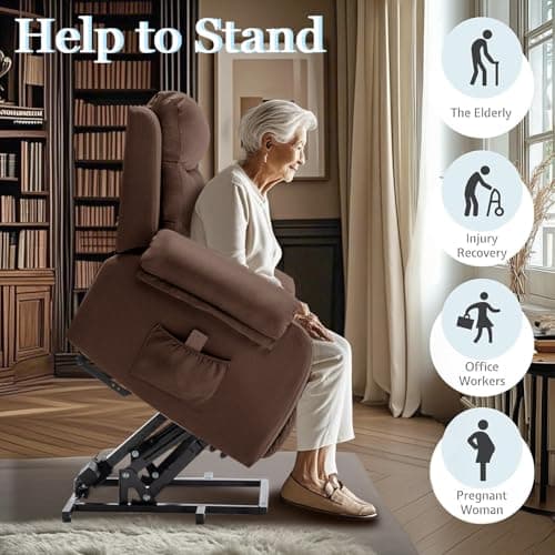 Korser Recliner Chairs for Adults, Power Recliner Chair for Elderly, Small Lift Recliners with Assist, Electric Single Lift Sofa with Memory Function for Living Reading Room, Brown 7