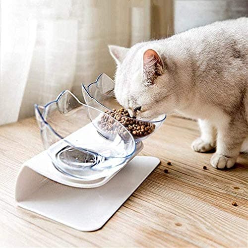 Raised Cat Food Bowl with Stand, Cat Food and Water Bowl Set, Elevated Cat Bowl Whisker Friendly Tilted Cat Bowls Anti Vomiting Double Cat Bowls for Kitten 9