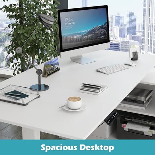 Homsee Home Office L Shaped Electric Standing Desk with Drawers and Shelves, Height Adjustable & Shape Reversible Stand up Desk, 63" Computer Executive Corner Table, White 6