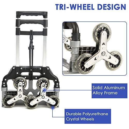 Stair Climbing Cart Aluminum Alloy Portable Climbing Cart 6 Crystal Wheels All Terrain Stair Climbing Hand Truck with Climbing Ropes 5