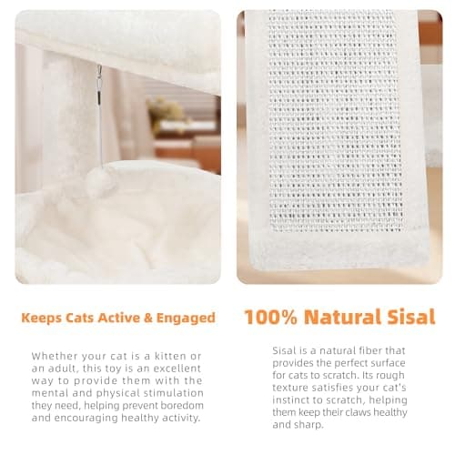 YOUPET Cat Tree with Cat Scratching Post for Indoor Cats, Cat Tower with Scratching Board and Playful Toy Balls, Cat Tree Tower with Cozy Hammock,Beige 6