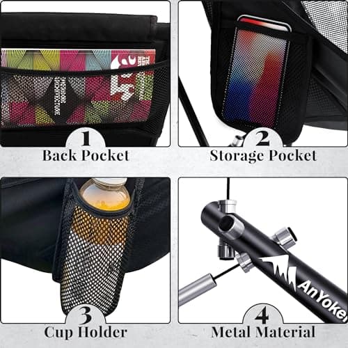 AnYoker Camping Chair, Compact Backpacking Chair, Portable Folding Gear, Beach Chair with Side Pocket and Designed Headrest/Mat,Mesh Back, Lightweight Hiking 144ZZ-SJB （Coffee） 6