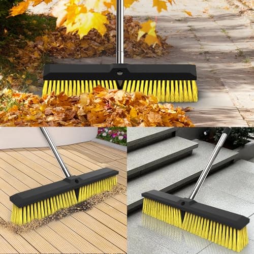 18 Inches Push Broom Outdoor with 65" Adjustable Handle, Heavy Duty Outdoor Broom with Stiff Bristles, for Cleaning Yard, Garage, Shop, Driveway, Wood, Stone, Deck, Concrete, and Tile Floor. 7