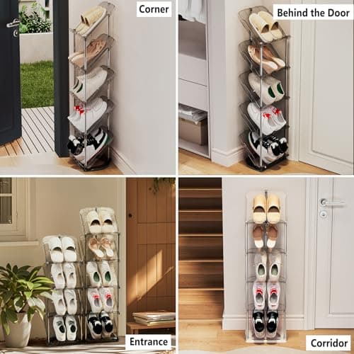 Patinao Sloping Narrow Shoe Rack 5 Tiers - Free Standing Vertical Shoes Racks for Small Spaces and Corner, Shoe Storage Organizer for Entryway, Tall Slim Shoe Shelf Cabinet for Shoes and Boots 7