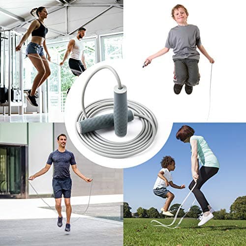 Weighted Jump Rope Workout-1LB Professional Skipping Rope with Adjustable Length&Silicone Comfortable Grips,Heavy Jumpropes Adults Fitness Women Men Kids,Cardio Boxing Endurance Training Exercise-Gray 6