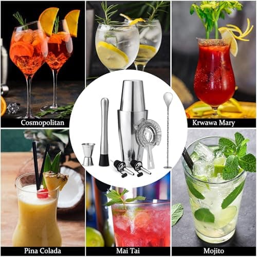 Boston Cocktail Shaker Set, 8-Piece Bartender Kit with 18oz & 28oz Shaker Strainer Muddler Jigger Mixing Spoon Pourers, Bar Accessories, Stainless Steel Martini Shaker, Bar Tools 7