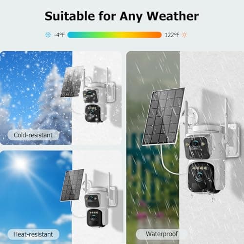 Kurain 4K Dual Lens Solar Security Cameras Outdoor, 5G/2.4G WiFi Wireless Home Security Camera with Color Night Vision, PIR Motion Detection, Spotlight Siren, 2-Way Audio, 360° Pan/Tilt, Waterproof 7