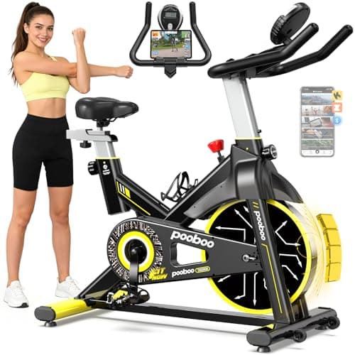 pooboo Magnetic Exercise Bike, Indoor Cycling Bike with Self-Developed App, Quiet Indoor stationary bikes with 330lbs Weight Capacity Comfortable Seat,Tablet Mount and Fitness Courses for Weight Loss