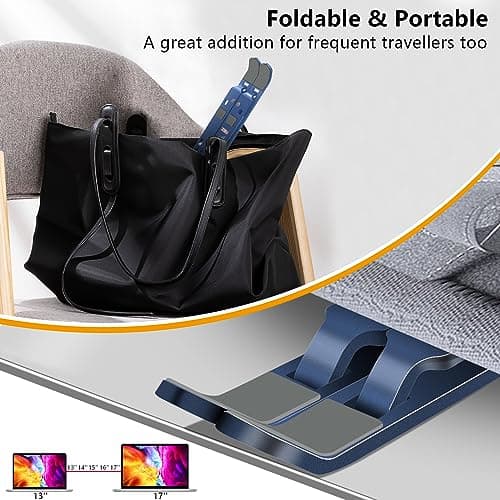 FOBELEC Laptop Stand, Computer Tablet Stand, Adjustable Aluminum Foldable Portable Laptop Holder Riser, Compatible with MacBook Air Pro, Lenovo, HP, Dell, More 10-15.6” Laptops and Tablets (Blue) 6