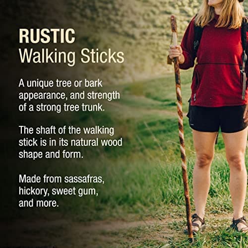 Brazos Rustic Wood Walking Stick, Twisted Hickory, Traditional Style Handle, for Men & Women, Made in the USA, 48" 6