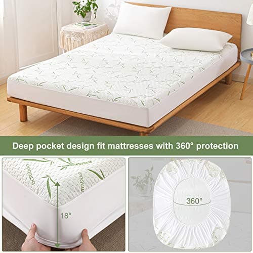 Full Size Mattress Protector Waterproof Mattress Pad Washable Bamboo Rayon Mattress Cover Breathable Noiseless Bed Protector 5" - 21'' Elastic Fitted Deep Pocket 5