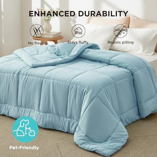 Bedsure Comforter Duvet Insert - Quilted Comforters Twin XL Size, All Season Duvet, GentleSoft Down Alternative Bedding, with 8 Tabs, Gifts for Women/Men, Light Spa Blue, Twin XL 92 x 68 Inches 7