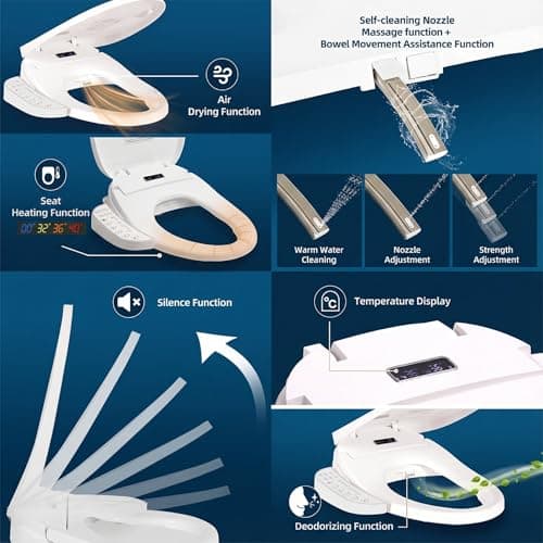 KioGro Smart Heated Toilet Seat for Elongated V-Shaped Toilets – Bidet Warm Water Wash, Self-Cleaning Nozzle, Warm Air Dryer, Deodorizer, Soft-Close Lid, LED Night Light & Touch Panel, Easy Install 5