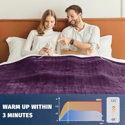 Heated Electric Blanket Queen Size - 84" x 90" Heating Blanket with Dual Control, 10 Heating Levels & 8 Hours Auto Off, Soft Warm Flannel Blanket, Christmas Birthday Gifts for Senior Grandma 5