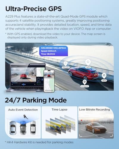 VIOFO A229 Plus 1CH 2K HDR Front Dash Cam with 5MP STARVIS 2 Sensor, Voice Control, 5GHz WiFi, Ultra-Precise GPS, 24H Parking Mode, Support 512GB Max 6