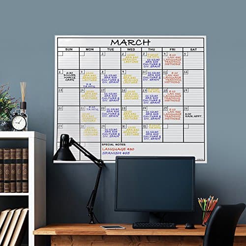 Dry Erase Laminated Jumbo Wall Calendar, Huge 24-inch by36-Inch Size, Monthly Planner for Home Office, Classroom, Large Date Boxes, Reusable Film, Never Folded, Includes 5 Markers, 8 Tacks. I Eraser 5