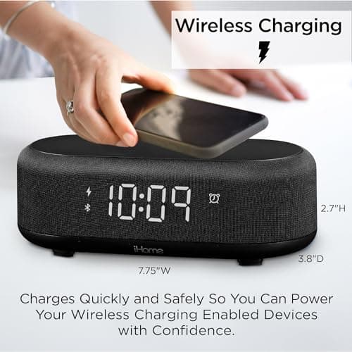 iHome Bluetooth Alarm Clock with Wireless Charger and USB Charging Station, Digital Alarm Clock for Bedrooms, Office, or Dorm (iBTW112) 3