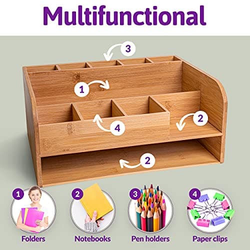 MissionMax Bamboo Wood Desk Organizer with File Organizer for Office Supplies Storage & Desk Accessories. Perfect Decor combo for Desk Organization, Home Office and more 7