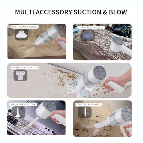 VIRSHX BATT Handheld Cordless Vacuum Cleaner, Car Vacuum Portable Cordless, 16000PA High Power 5-in-1 Multi-Nozzles Wireless Vacuum with 500ml Dustbin Capacity for Home, Office, Pet (White) 6