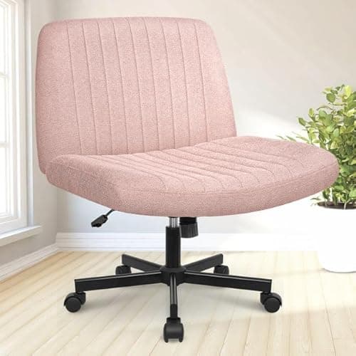NEO Chair Criss Cross Chair with Wheels Home Office Cross Legged Armless Chairs Ergonomic Adjustable Computer Desk Task Wide Seat for Bedroom Vanity Comfy Swivel (Pink)