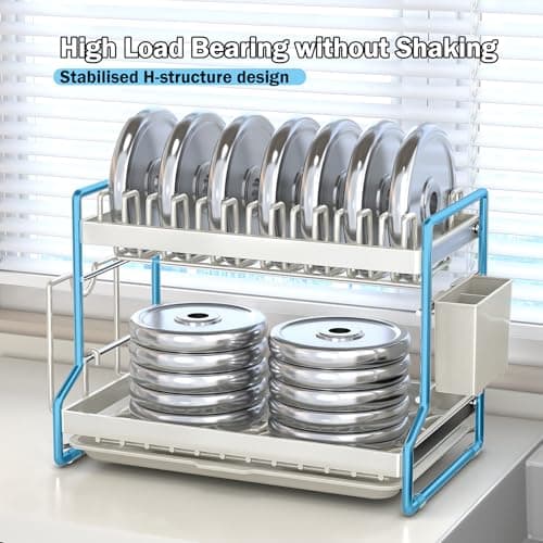 HOISIMDY 2 Tier Dish Drying Rack Dishes Organizer Rack Double Decker for Kitchen Counter 5