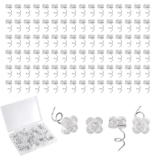 100pcs Bed Skirt Pins, 0.43 Inch Twist Pins with Clear Heads Upholstery Tacks Headliner Pin for Slipcovers and Bedskirts Holders (Four-Leaf Clover)