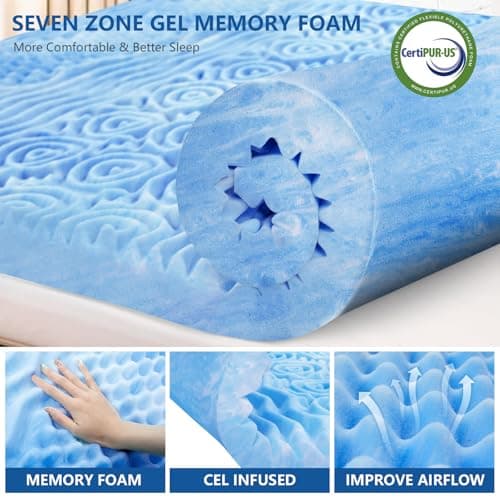 KAYFIA Mattress Topper Full with Dual Layer 3 Inch Memory Foam, 2 Inch Cooling 7-Zone Gel Memory Foam Plus 1 Inch Down Alternative Pillow Top Mattress Topper,Deep Pocket, Support for Back Pain Relief 4
