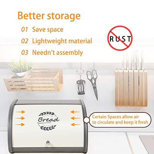 X458 Gray Bread Box Roll Top, Metal Bread Box for Kitchen Countertop, Large Space, Keeps Bakery Items Fresh Longer, Bread Bin for Kitchen Countertop, Breadbox to Store Cookies, Bagels, Muffins 6