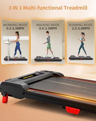 Anylife Treadmill Incline Walking Pads Under Desk 330lb Capacity, 2.5HP Portable Small Running Pad with LED Display for Home, Compact, Remote Control, Black Red 9