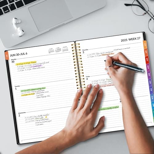 SUNEE Academic Planner 2025-2026 Weekly and Monthly, July 2025-June 2026, 8.5"x11", Tabs, Note Pages, Pockets, Bookmark, Flexible Cover, Spiral Binding, Black 7