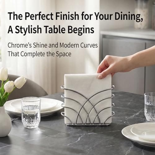 LEVIMETREE Napkin Holder for Table – Silver Iron Upright Napkin Dispenser for Paper Napkins, Napkin Dispenser for Kitchen Dining, Cocktail Picnic Bar Modern Kitchen and Dining Decor, Servilletero 6