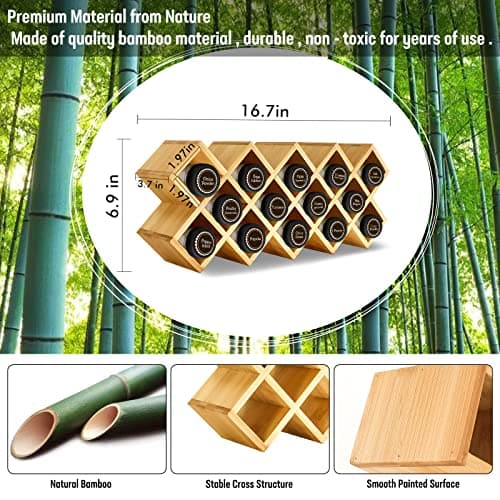 Bamboo Criss Cross Spice Rack Organizer for Cabinet, Wood Seasoning Rack Spice Holder, 18-Jar Spice Rack Tower Spice Storage for Kitchen Countertop Drawer-Jars Not Included 5