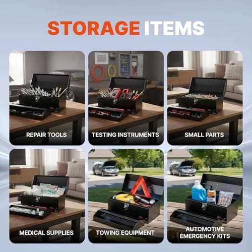 Black Canyon 16 Inch Tool Box, Metal Tool Box, 0.8mm Carbon Steel, Portable&Padlockable, 4 Non-Slip Foot Pads, Ideal for Trailer, Mechanic, DIY-ers, Car Toolbox, Workshops, Garages, Repair Shops 7