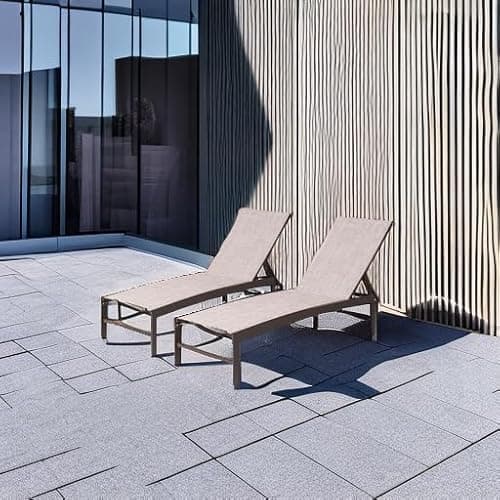 Crestlive Products Lounge Chair Outdoor Set of 2, Metal Pool Chaise Lounge Chairs, Adjustable Five-Position Tanning Recliner, All Weather for Patio, Beach, Yard, Pool (Beige) 5