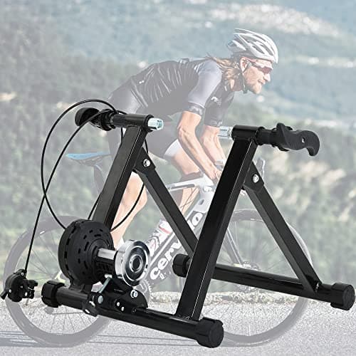 Bike Trainer Stand Bicycle Trainer Road Bike Trainer Machine with Noise Reduction Wheel 5 Levels Resistance Portable Magnetic Exercise Cycling Mountain Stationary Bike Stand for Indoor Riding (Black)