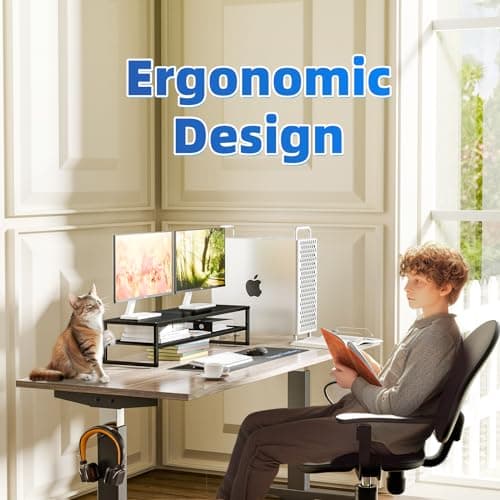 Simple Trending 2 Tier Metal Dual Monitor Stand Riser,Computer Office Desktop Organizer for 2 Monitors With 32"x10" Mouse Pad ,for Laptop,Printer,TV,Black 5