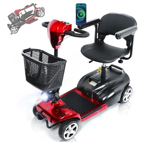 Hubbfq Mobility Scooters for Seniors - Upgraded Powered Mobility Scooters for Adults,Foldable Lightweight Electric Wheelchair,14 Miles Range,5 Mph Range,Seat Swivel,Max Load 265LB,All Terrain(Red)