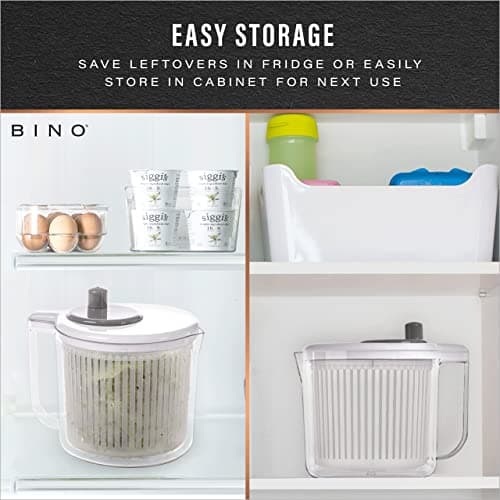 BINO | Salad Spinner - 2.6 Qt | Small Manual Lettuce Spinner with Built-in Draining System | Salad Spinner, Colander, and Water Pitcher in One | Fruit & Vegetable Basket Colander | Kitchen Gadgets 8