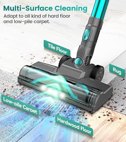 DEVOAC N300 Cordless Vacuum Cleaner, 6 in 1 Lightweight Stick Vacuum, 2200mAh Battery Up to 40mins Runtime, Powerful Handheld Vacuum for Hard Floor Rug Pet Hair Home Dorm (Cyan) 7