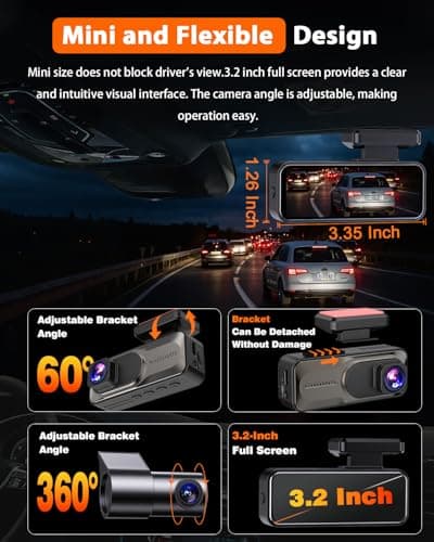 CAMBLO 4K+2K Dash Cam Front and Rear,3.2" IPS Full Screen Dual Dash Camera for Cars,Free 64G Card,5G Wi-Fi APP Control,HDR Ninght Vision Dash Camera,G-Sensor,170°Wide Angle, 24H Parking Mode,512GB MAX 6