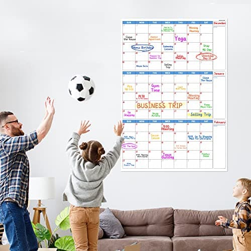 Large Dry Erase Calendar for Wall - Undated 3-Month Wall Calendar, 28" x 40", Dry Erase Calendar for Wall, Wall Calendar Dry Erase, Vertical, Blue 9