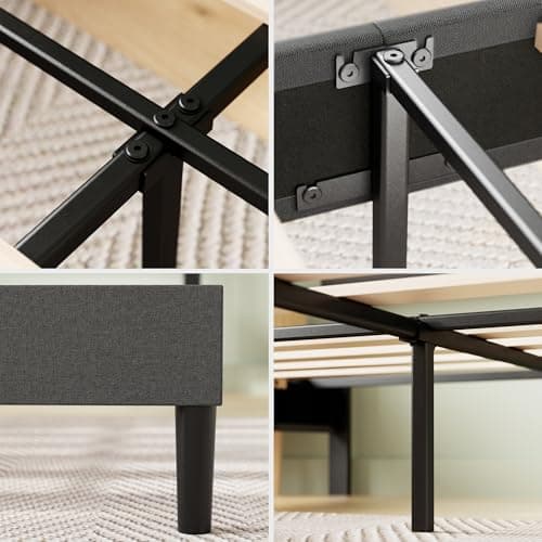 Zinus Full Piper Upholstered Platform Bed with Horizontal Paneled Headboard, Wooden Slat Support, No Box Spring Needed, Easy Assembly, Eco Friendly Packaging, Dark Grey 6