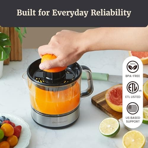 Elite Gourmet ETS623 BPA-Free 40-Watt Electric Citrus Juicer, Compact, Large Volume, Pulp Control, Oranges, Lemons, Limes, Grapefruits with Easy Pour Spout, 24oz, Black/Stainless Steel 7