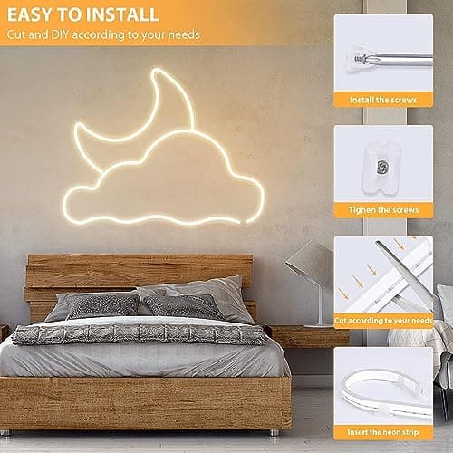 Lamomo LED Neon Lights, 12V Warm White Dimmable LED Strip Lights, 16.4ft/5m Waterproof LED Neon Rope Lights, Silicone 3000K Neon LED Strip for Bedroom Indoor Home Decor (Power Adapter Included) 6
