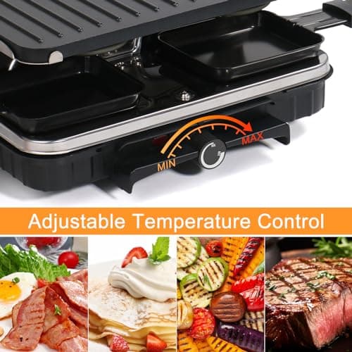 Raclette Table Grill, Indoor Grill Korean BBQ Grill Electric Griddle, 2 in 1 Electric Griddle Nonstick with 8 Raclette Cheese Pans Adjustable Temperature Control 1300W Ideal for Family Party Fun 5