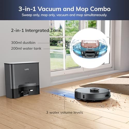 ILIFE T20s Self-Emptying Robot Vacuum and Mop Combo, 5000Pa Suction, 70-Day Capacity, LiDAR Navigation, 260mins Runtime, App/Alexa Control, Robotic Vacuum Cleaner for Hard Floors, Carpets and Pet Hair 5
