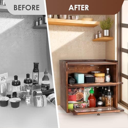 Sunhoo Bread Box for Kitchen Countertop Wooden Bread Storage Container Bin 2 Layer Breadbox Holder Large Capacity Keeper Vintage Farmhouse Food Organizer Pantry Shelf Acrylic Window (Brown) 7