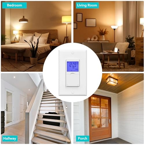 BN-LINK 7 Day Programmable in-Wall Timer Switch for Lights, Digital Light Switch Timer Indoor, Single Pole and 3 Way (Compatible with SPDT) Both Use, Neutral Wire Required, Blue Backlight, ETL Listed 5
